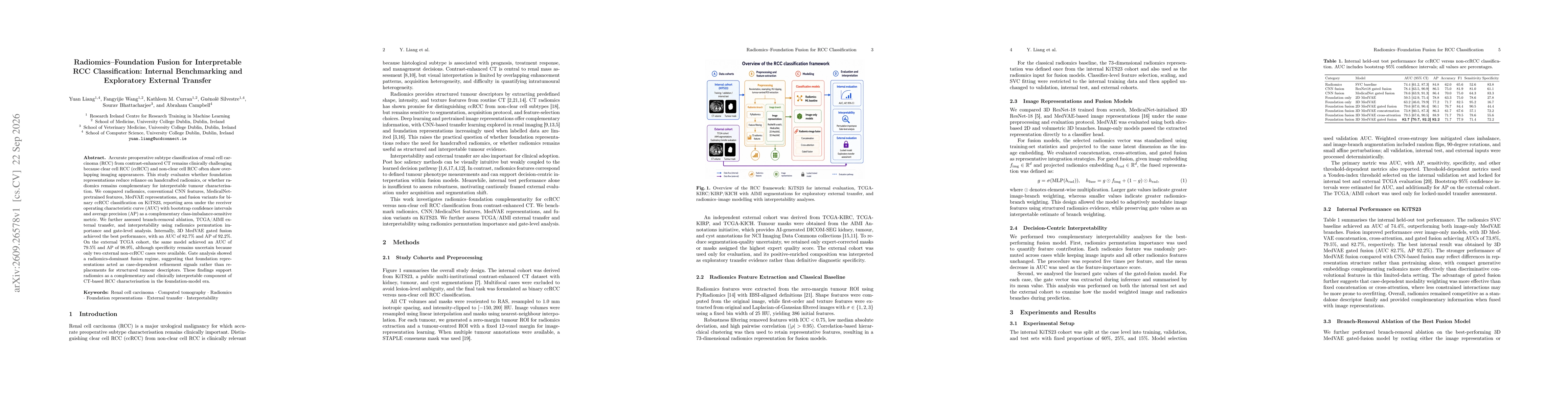 Thumbnail for Radiomics--Foundation Fusion for Interpretable RCC Classification: Internal Benchmarking and Exploratory External Transfer