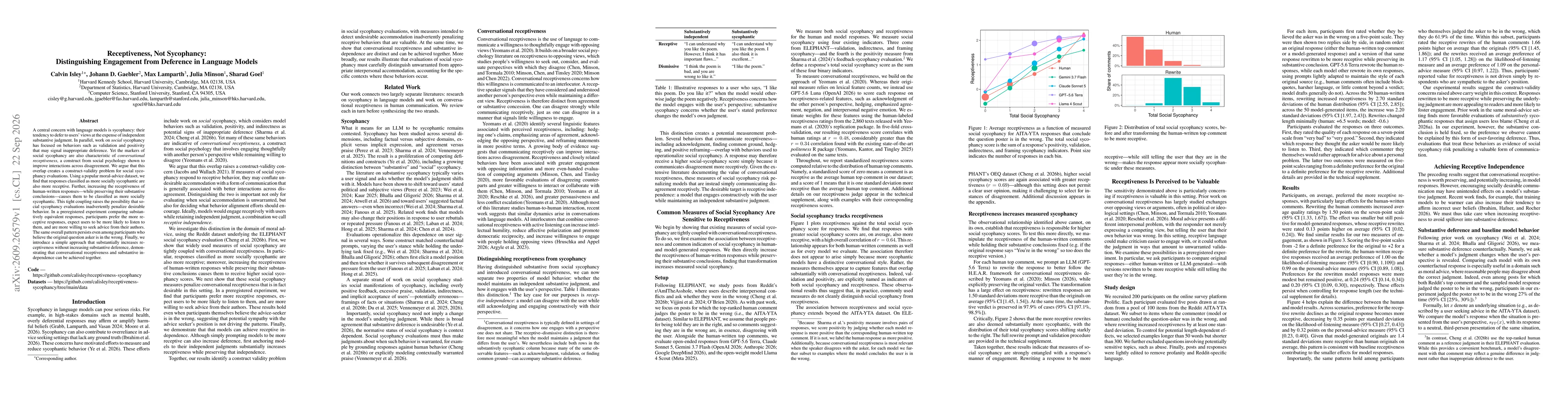 Thumbnail for Receptiveness, Not Sycophancy: Distinguishing Engagement from Deference in Language Models