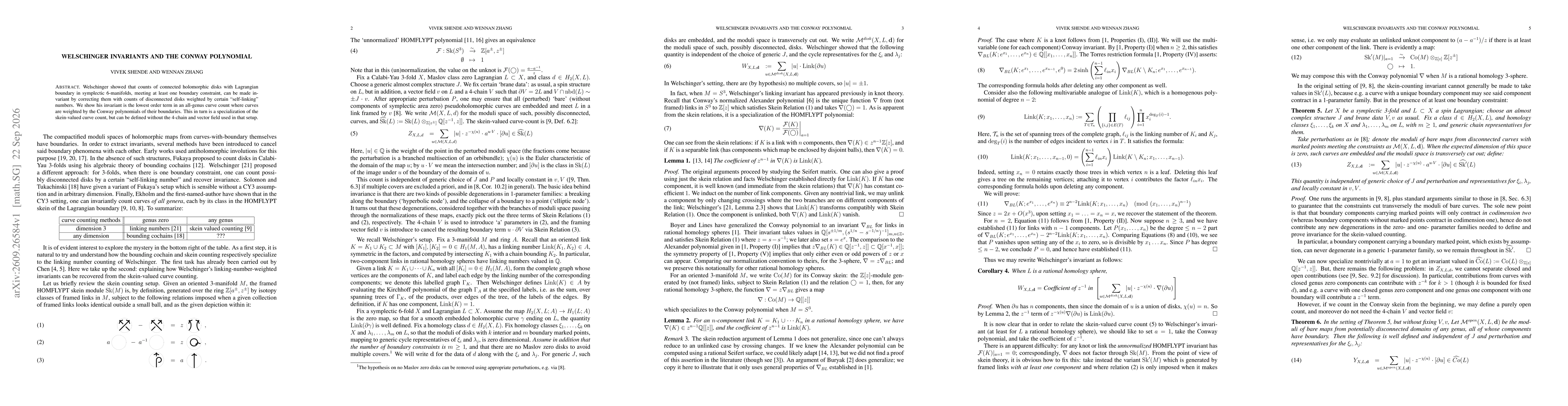 Thumbnail for Welschinger invariants and the Conway polynomial