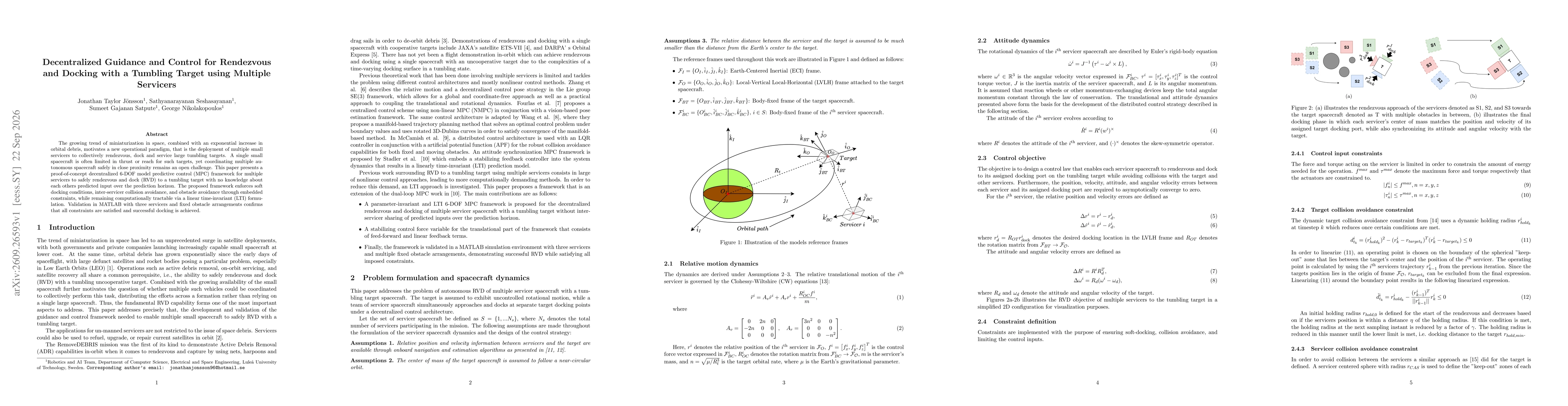 Thumbnail for Decentralized Guidance and Control for Rendezvous and Docking with a Tumbling Target using Multiple Servicers