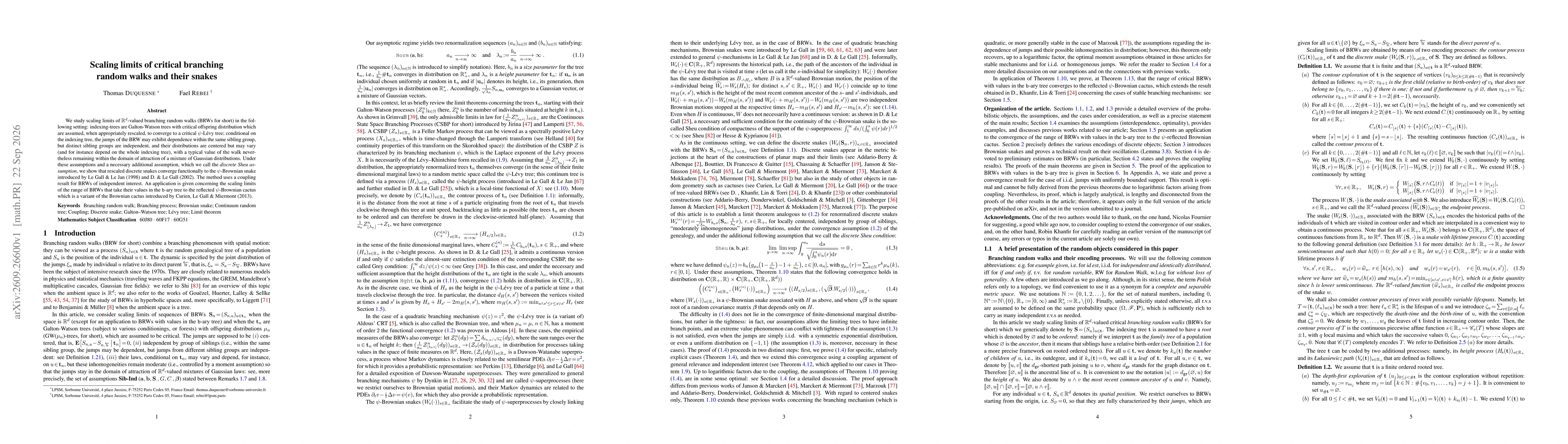 Thumbnail for Scaling limits of critical branching random walks and their snakes