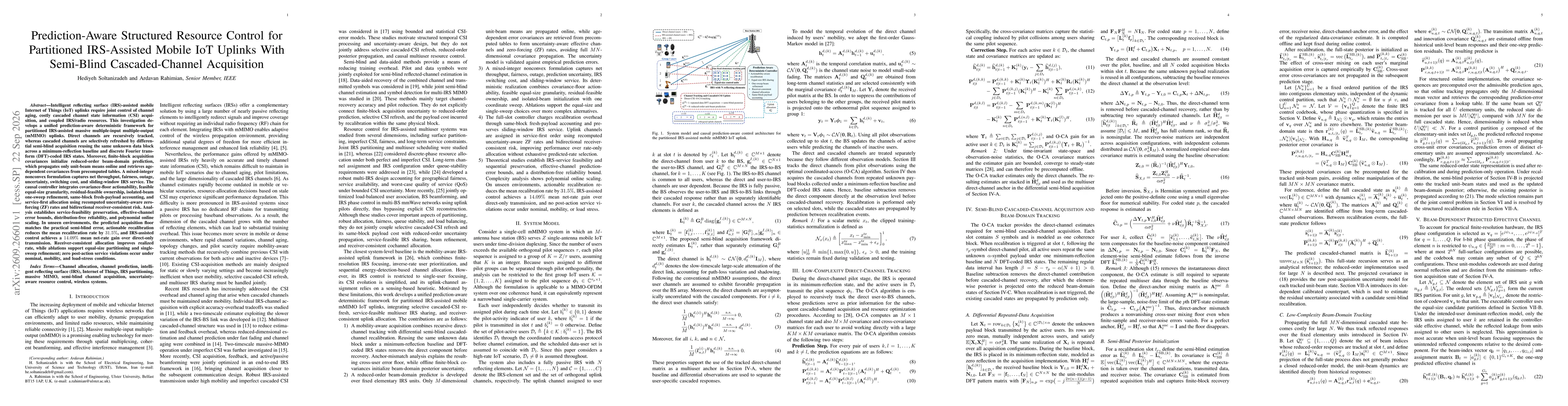 Thumbnail for Prediction-Aware Structured Resource Control for Partitioned IRS-Assisted Mobile IoT Uplinks With Semi-Blind Cascaded-Channel Acquisition