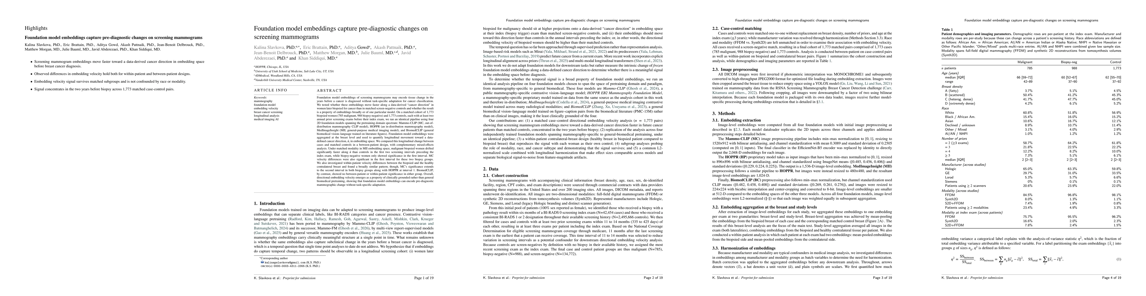 Thumbnail for Foundation model embeddings capture pre-diagnostic changes on screening mammograms