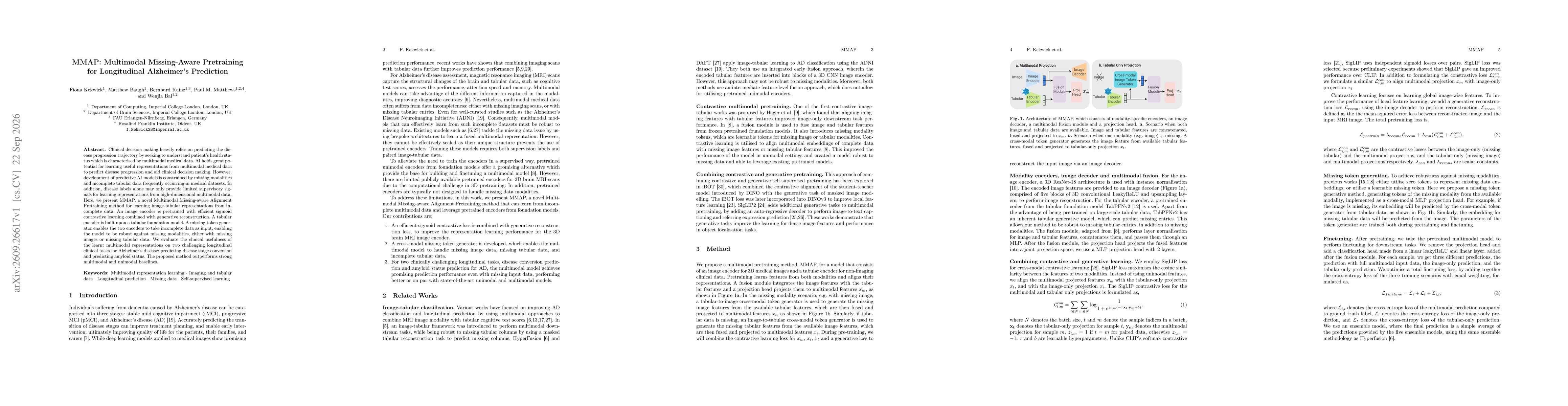 Thumbnail for MMAP: Multimodal Missing-Aware Pretraining for Longitudinal Alzheimer's Prediction