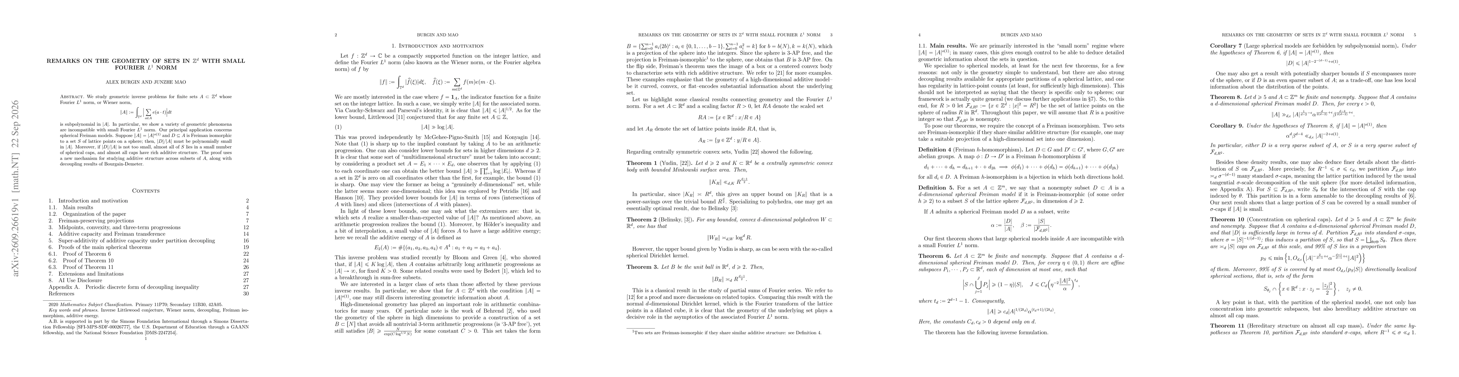 Thumbnail for Remarks on the Geometry of Sets in $\mathbb{Z}^d$ with Small Fourier $L^1$ Norm