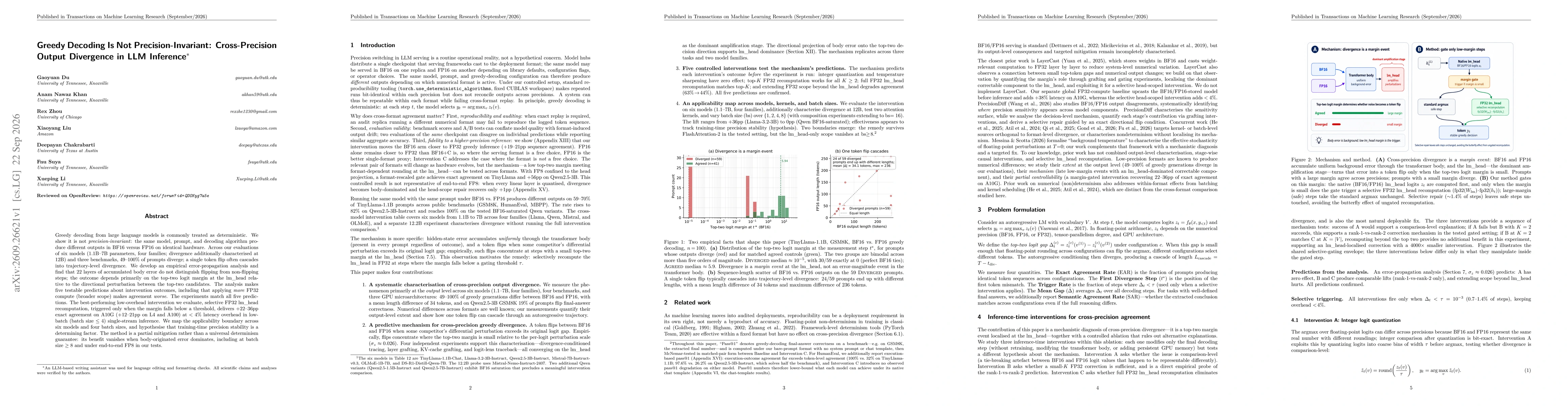 Thumbnail for Greedy Decoding Is Not Precision-Invariant: Cross-Precision Output Divergence in LLM Inference