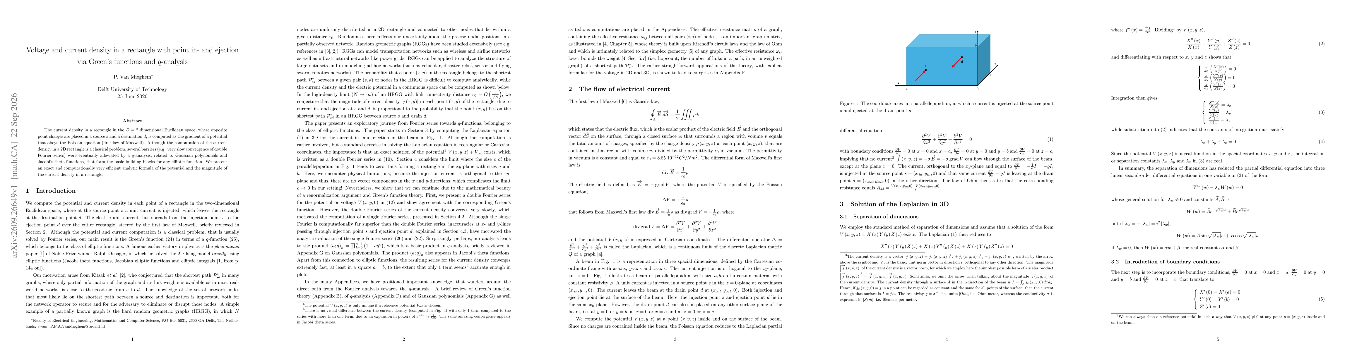 Thumbnail for Voltage and current density in a rectangle with point in- and ejection via Green's functions and $q$-analysis