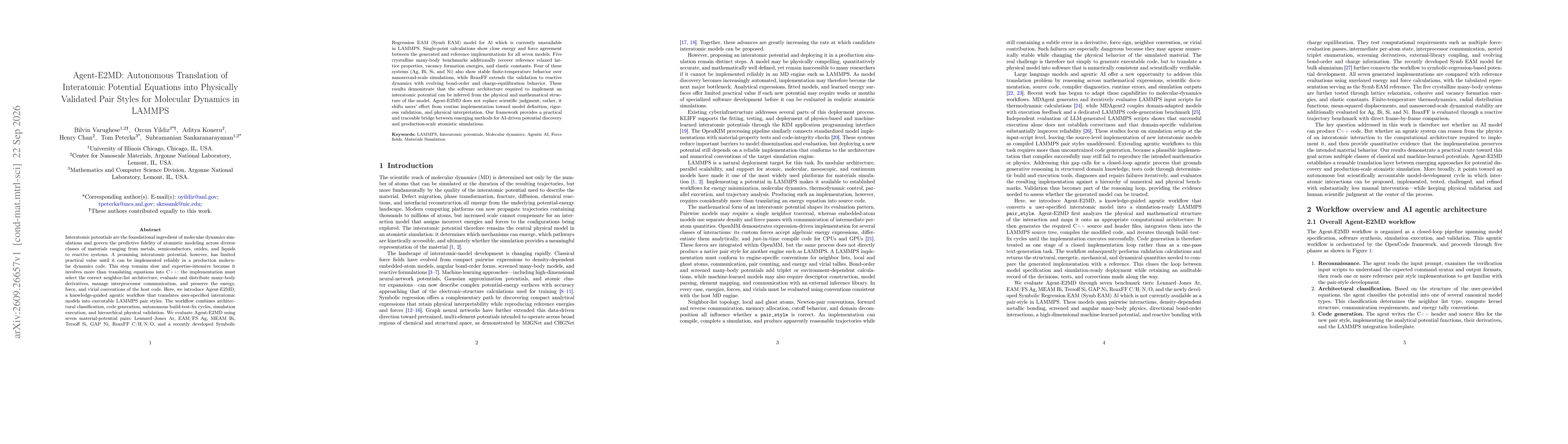 Thumbnail for Agent-E2MD: Autonomous Translation of Interatomic Potential Equations into Physically Validated Pair Styles for Molecular Dynamics in LAMMPS