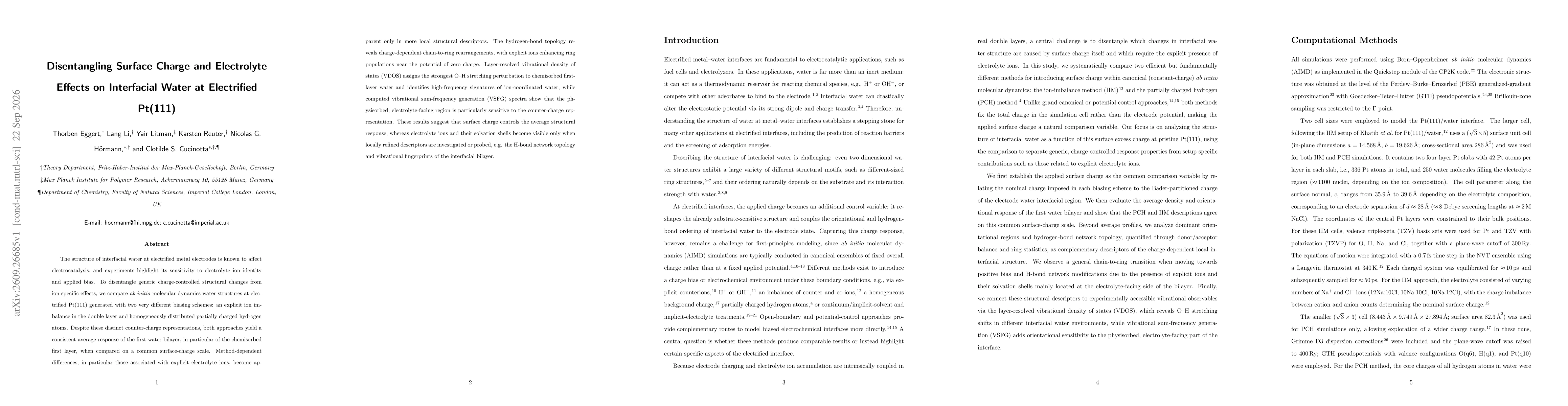 Thumbnail for Disentangling Surface Charge and Electrolyte Effects on Interfacial Water at Electrified Pt(111)