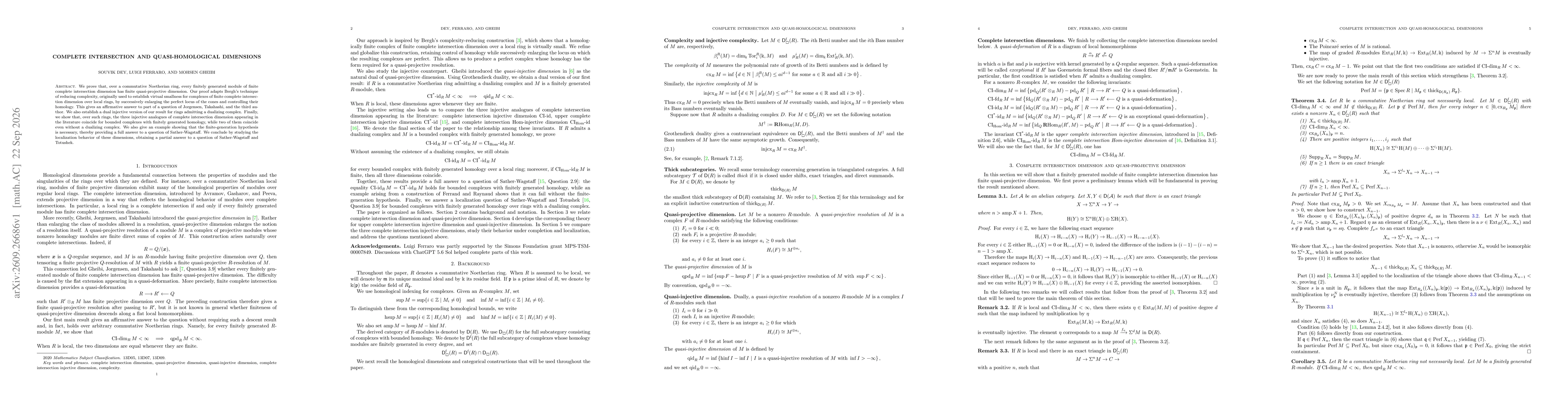 Thumbnail for Complete intersection and quasi-homological dimensions