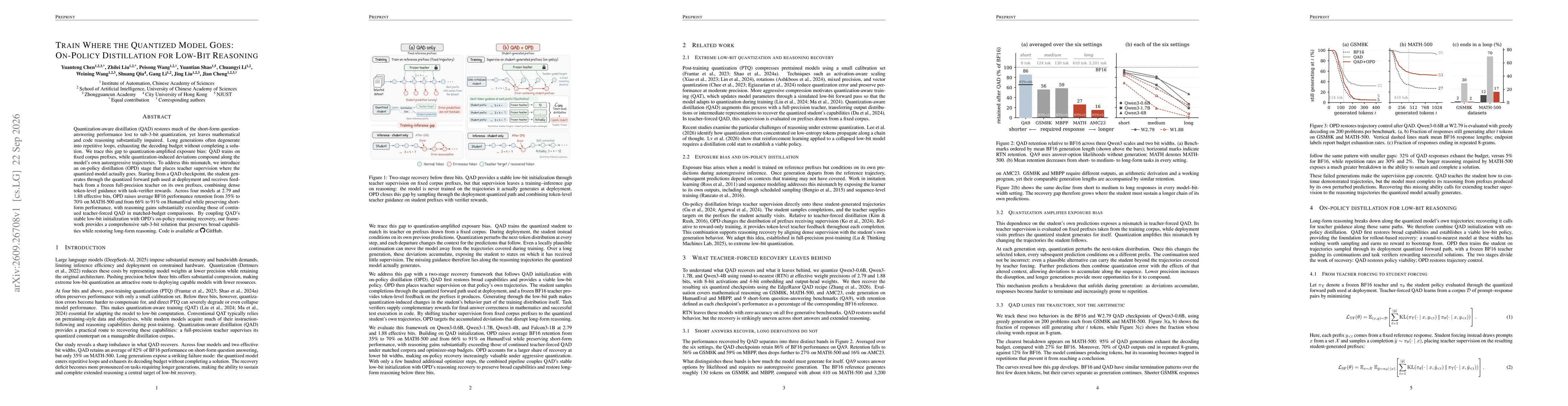 Thumbnail for Train Where the Quantized Model Goes: On-Policy Distillation for Low-Bit Reasoning
