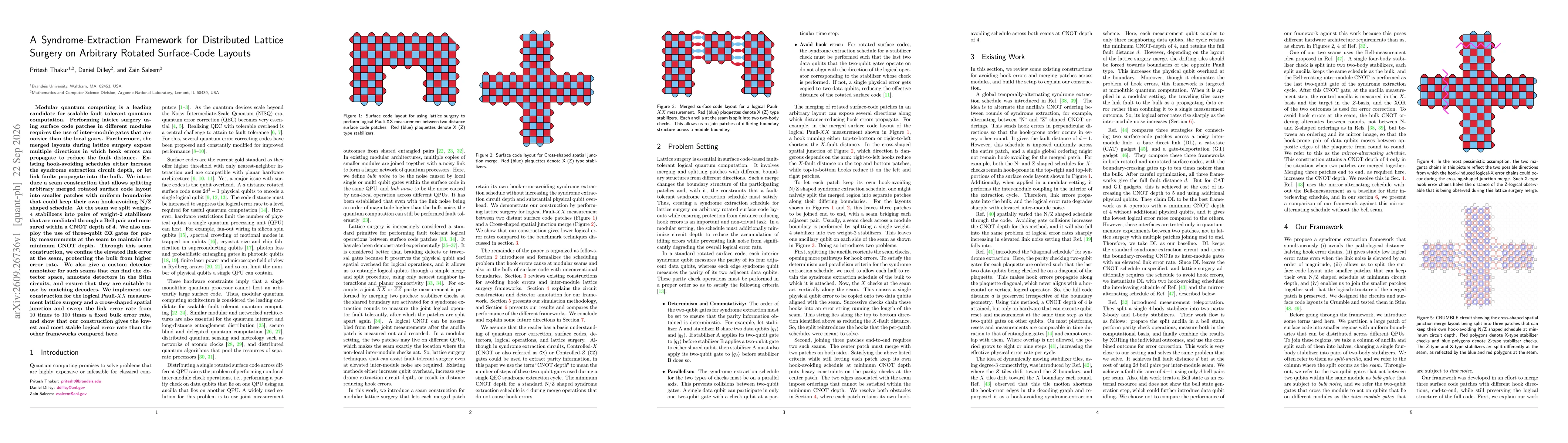 Thumbnail for A Syndrome-Extraction Framework for Distributed Lattice Surgery on Arbitrary Rotated Surface-Code Layouts