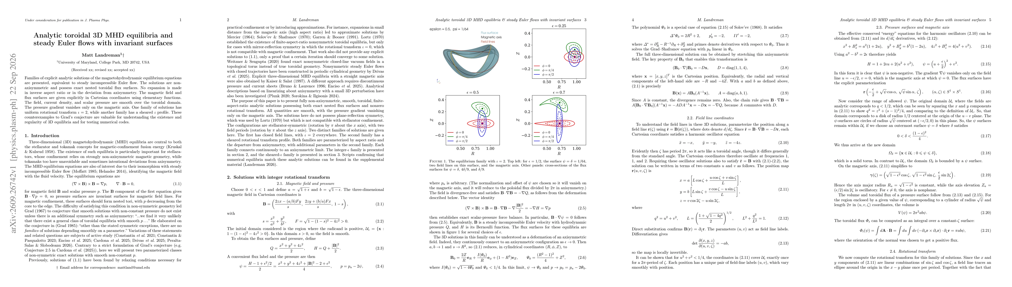 Thumbnail for Analytic toroidal 3D MHD equilibria and steady Euler flows with invariant surfaces