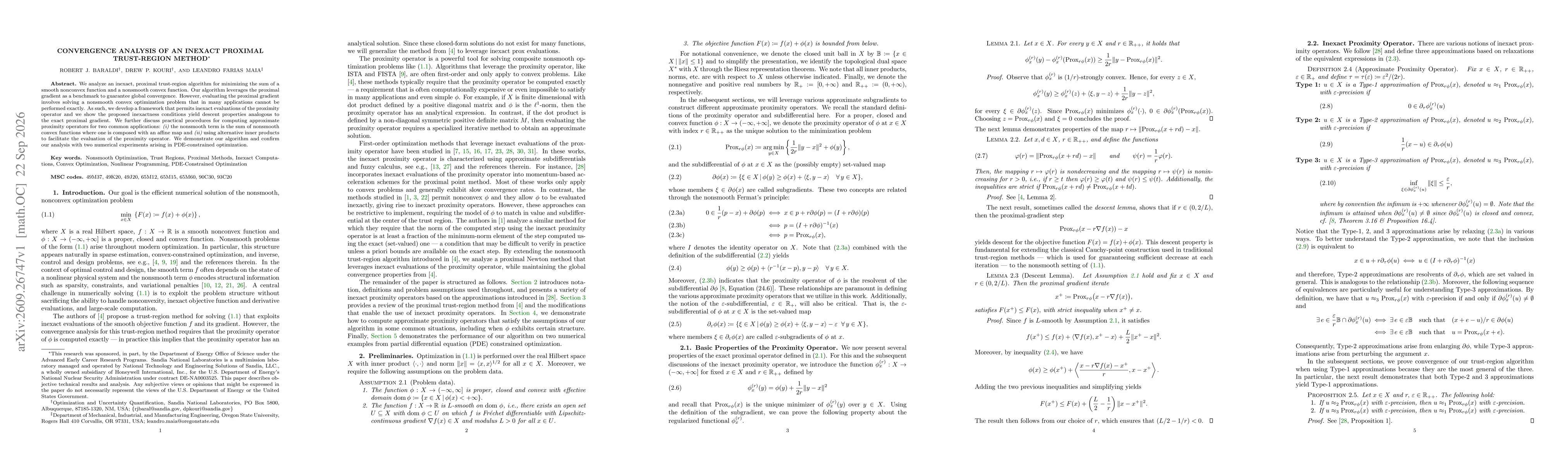 Thumbnail for Convergence Analysis of an Inexact Proximal Trust-Region Method