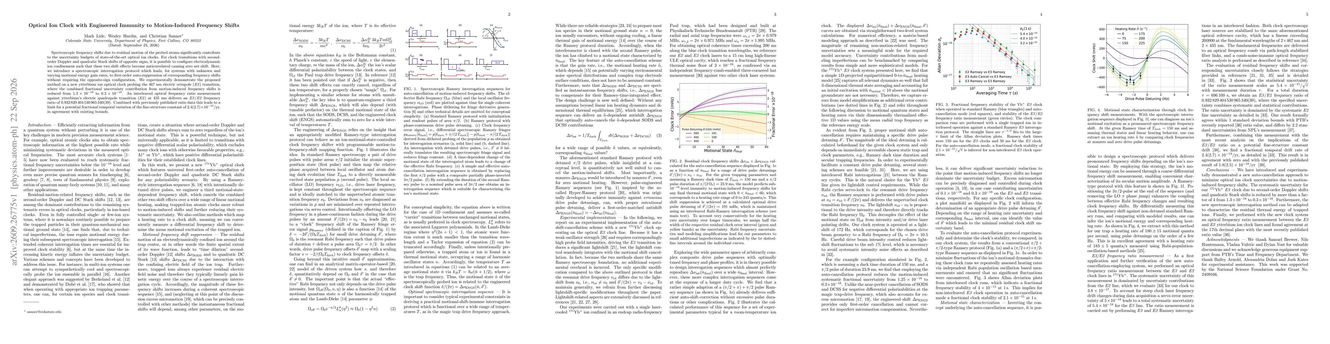Thumbnail for Optical Ion Clock with Engineered Immunity to Motion-Induced Frequency Shifts