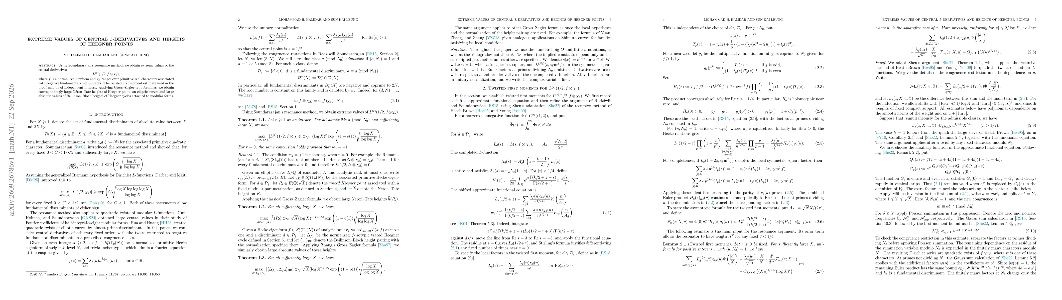 Thumbnail for Extreme values of central $L$-derivatives and heights of Heegner points