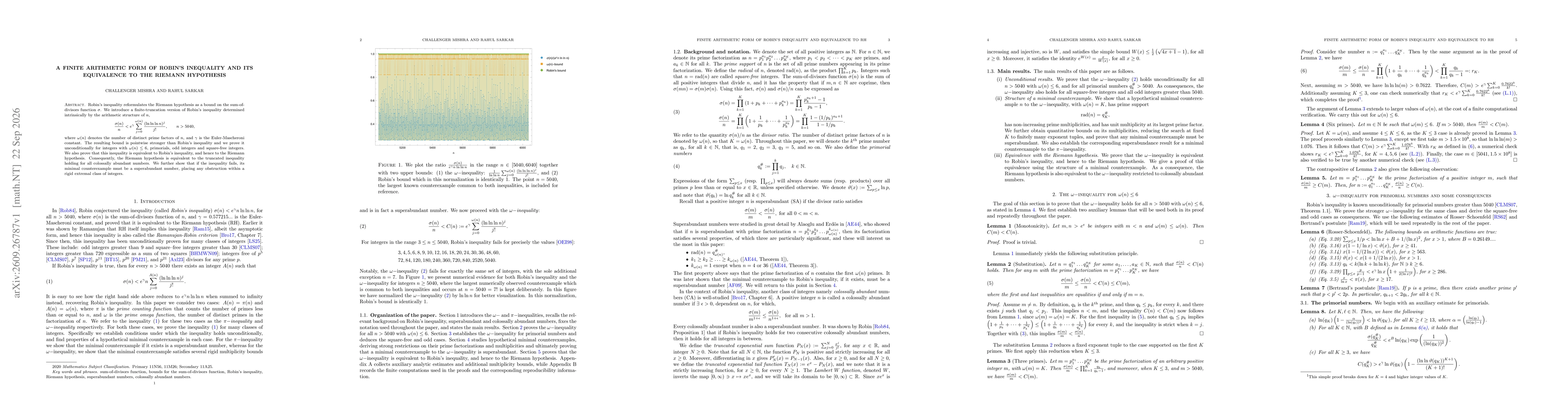 Thumbnail for A finite arithmetic form of Robin's inequality and its equivalence to the Riemann hypothesis