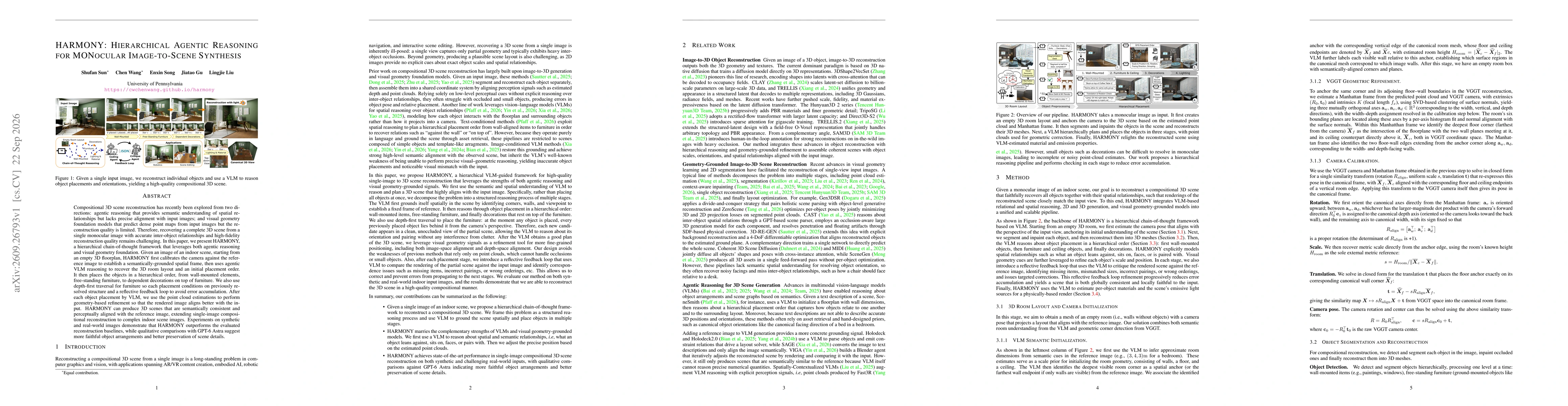 Thumbnail for HARMONY: Hierarchical Agentic Reasoning for MONocular Image-to-Scene Synthesis