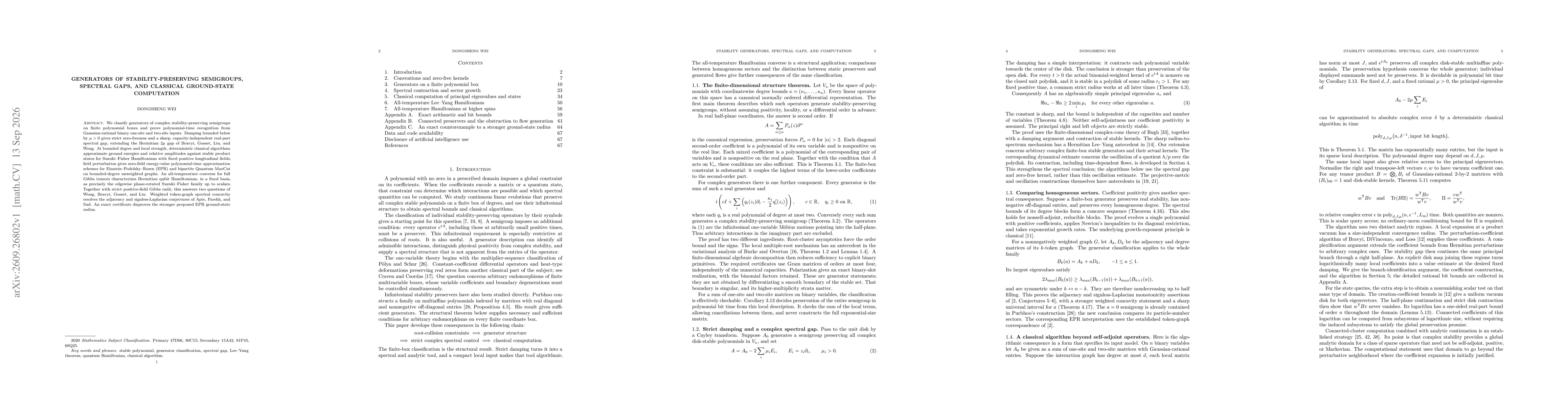 Thumbnail for Generators of stability-preserving semigroups, spectral gaps, and classical ground-state computation