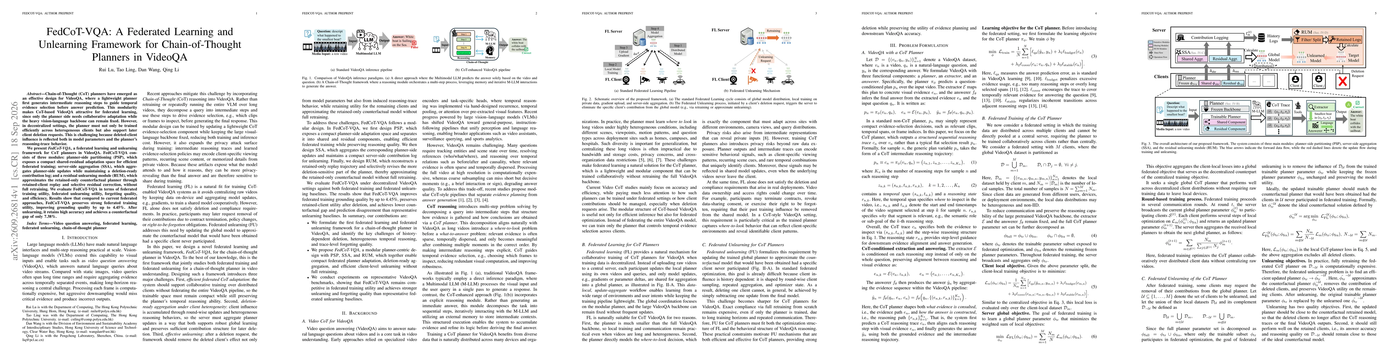 Thumbnail for FedCoT-VQA: A Federated Learning and Unlearning Framework for Chain-of-Thought Planners in VideoQA