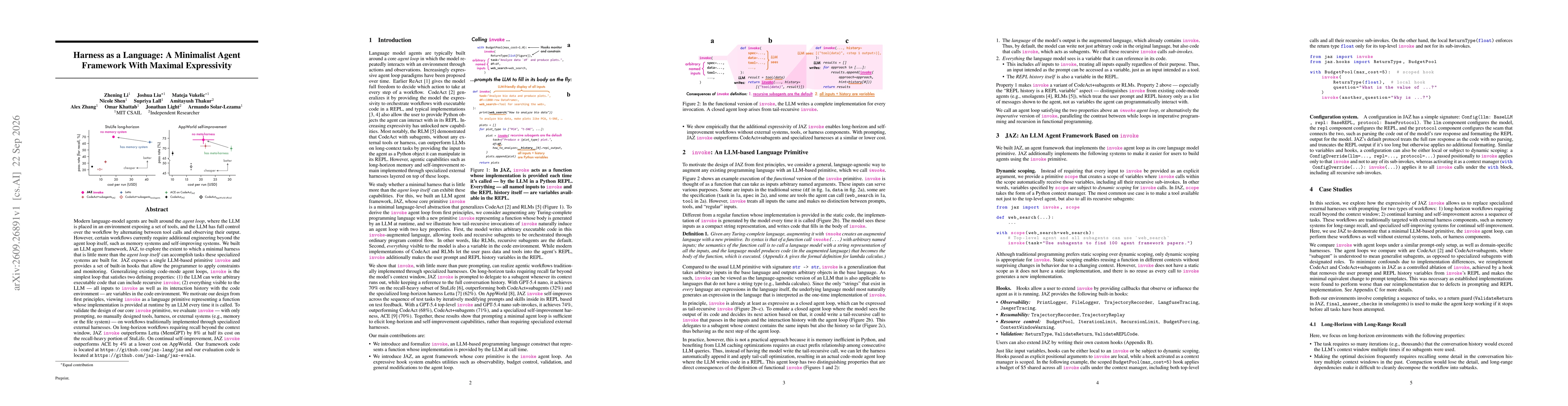 Thumbnail for Harness as a Language: A Minimalist Agent Framework With Maximal Expressivity