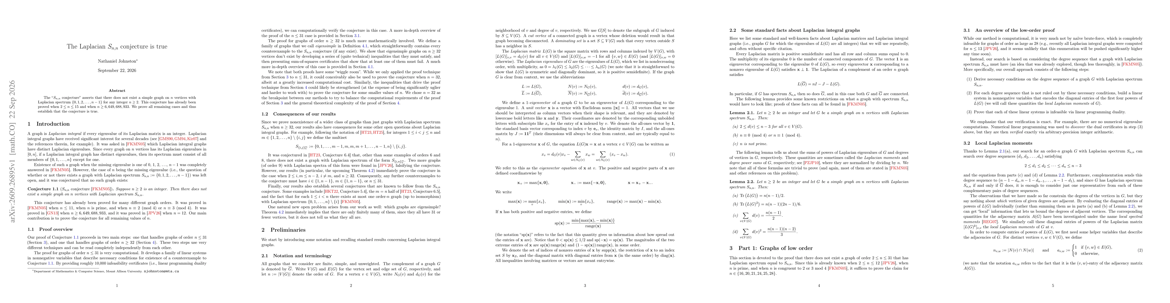 Thumbnail for The Laplacian $S_{n,n}$ conjecture is true