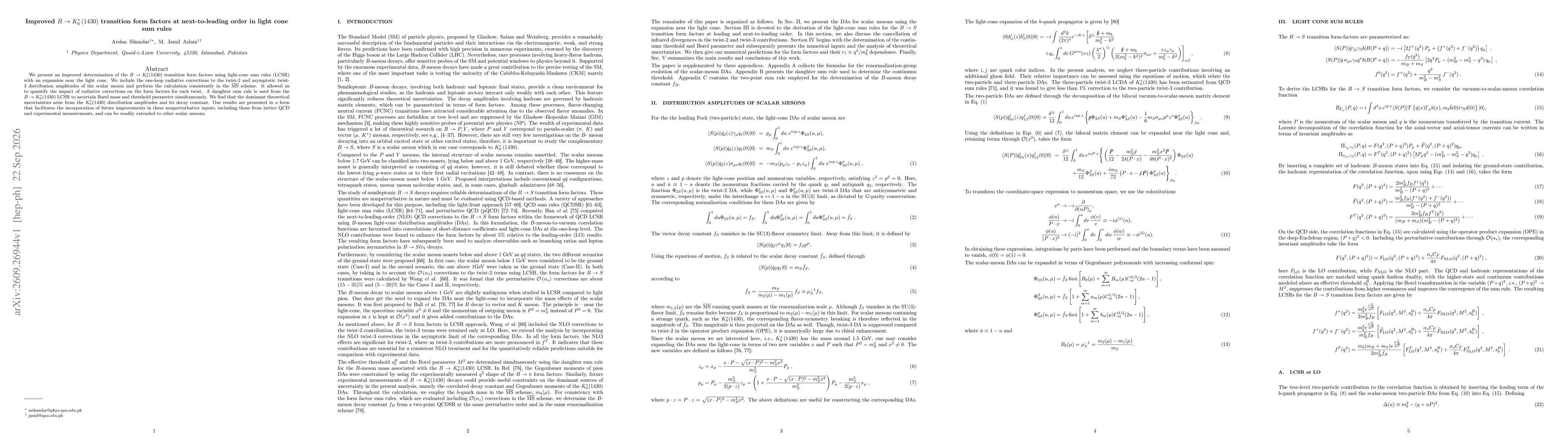 Thumbnail for Improved $B\to K^*_0\left(1430\right)$ transition form factors at next-to-leading order in light cone sum rules
