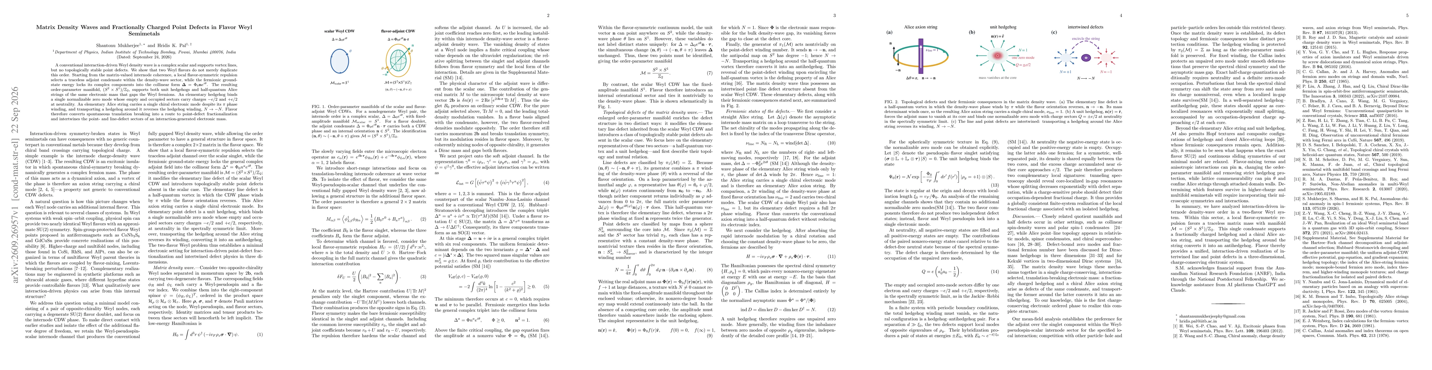 Thumbnail for Matrix Density Waves and Fractionally Charged Point Defects in Flavor Weyl Semimetals