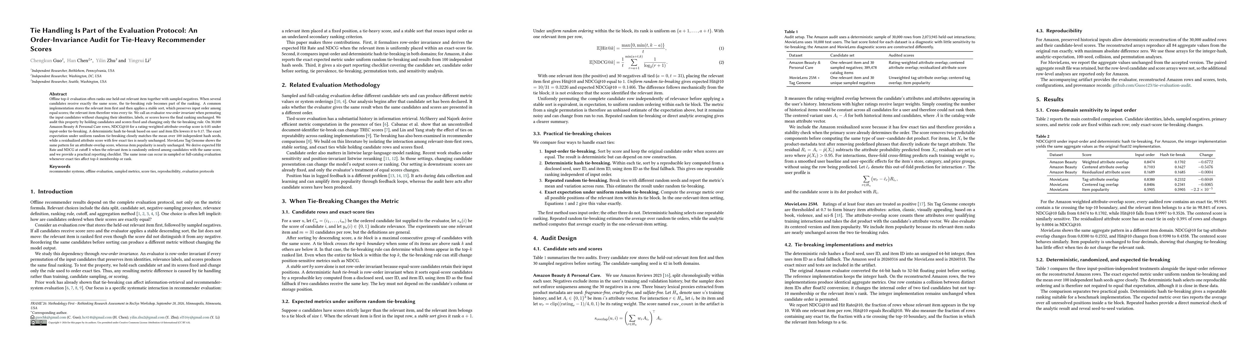 Thumbnail for Tie Handling Is Part of the Evaluation Protocol: An Order-Invariance Audit for Tie-Heavy Recommender Scores
