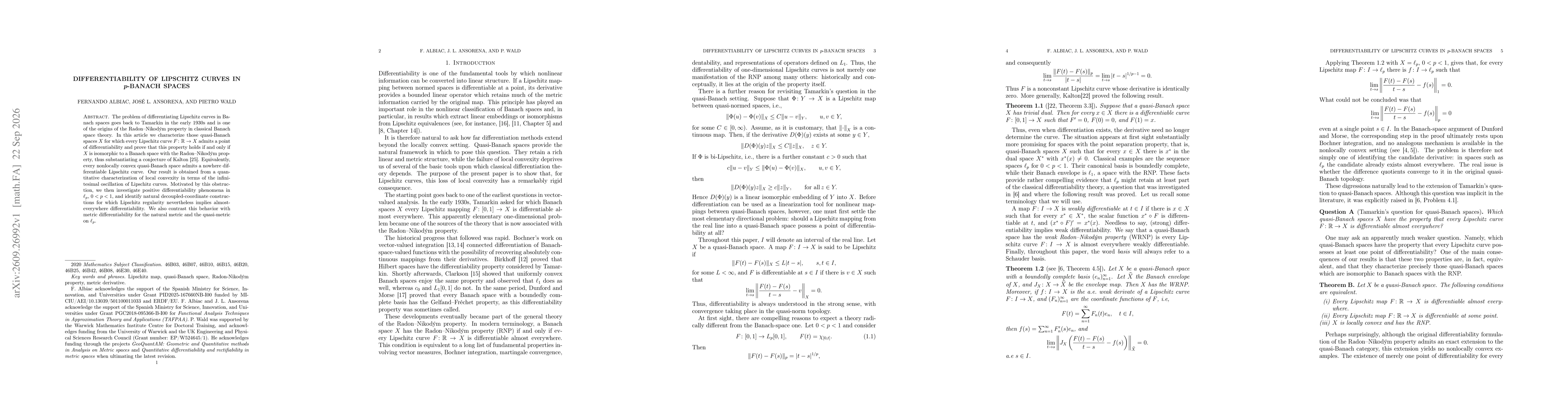 Thumbnail for Differentiability of Lipschitz curves in $p$-Banach spaces
