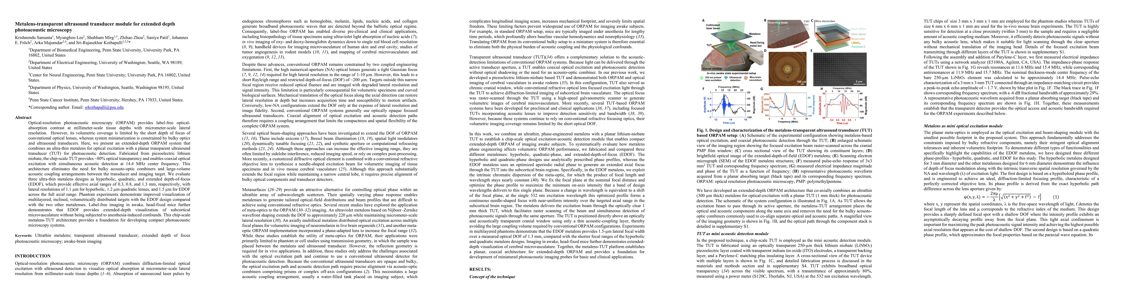 Thumbnail for Metalens-transparent ultrasound transducer module for extended depth photoacoustic microscopy