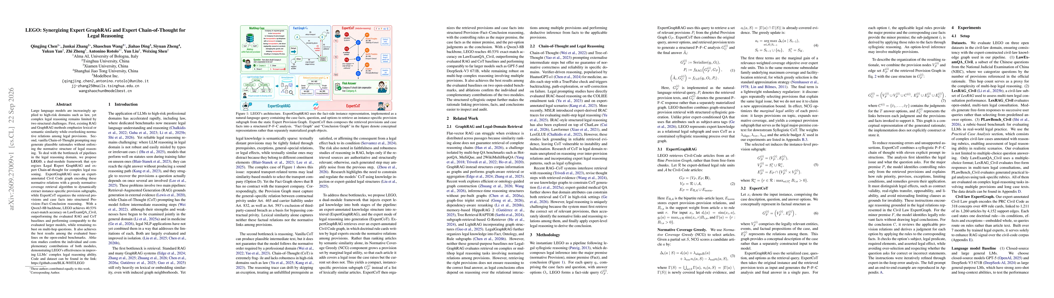 Thumbnail for LEGO: Synergizing Expert GraphRAG and Expert Chain-of-Thought for Legal Reasoning