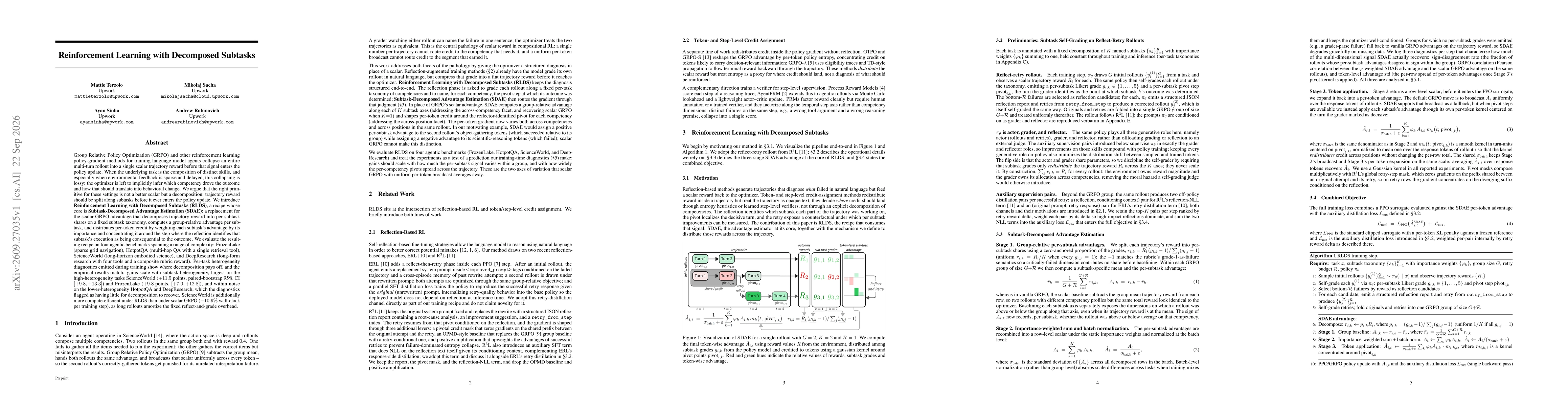 Thumbnail for Reinforcement Learning with Decomposed Subtasks