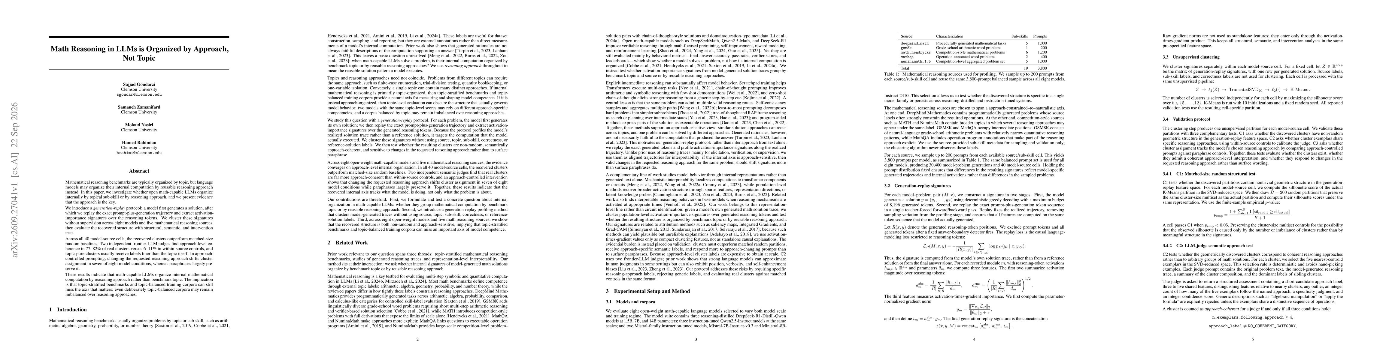 Thumbnail for Math Reasoning in LLMs is Organized by Approach, Not Topic