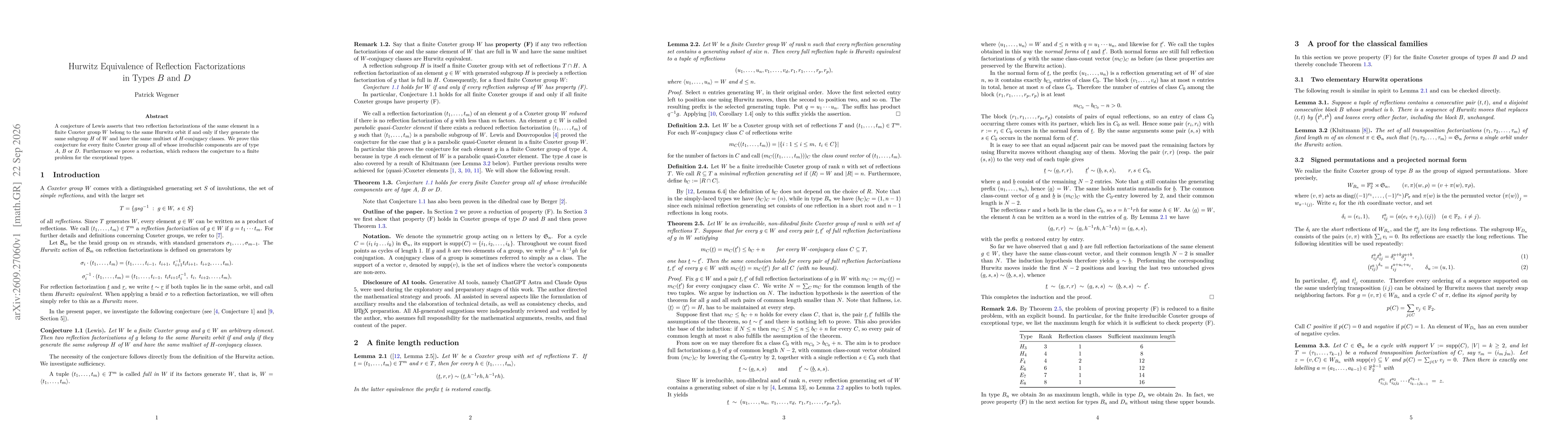 Thumbnail for Hurwitz Equivalence of Reflection Factorizations in Types $B$ and $D$