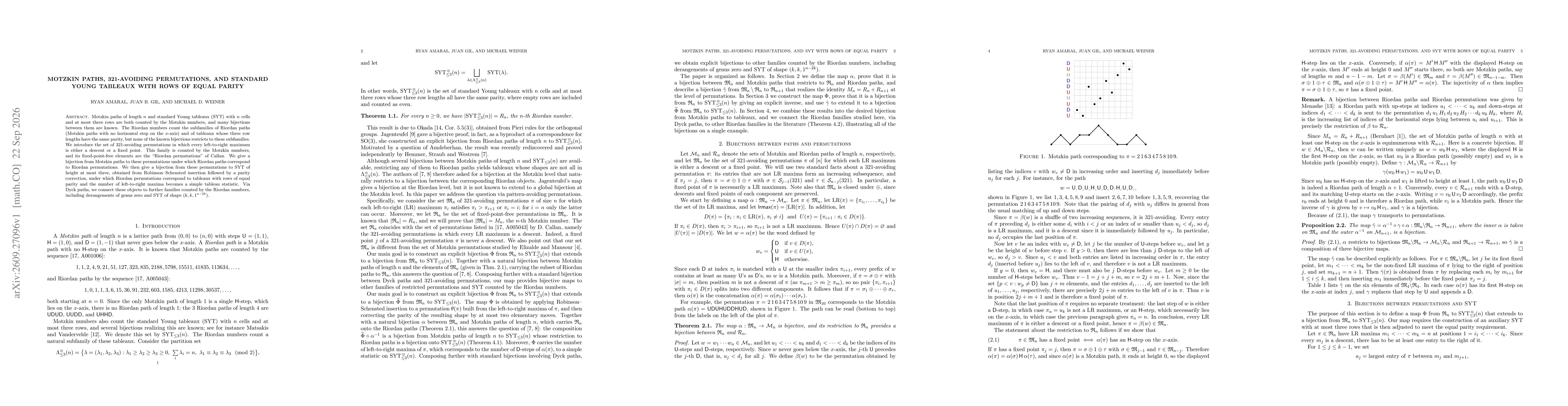 Thumbnail for Motzkin paths, 321-avoiding permutations, and standard Young tableaux with rows of equal parity