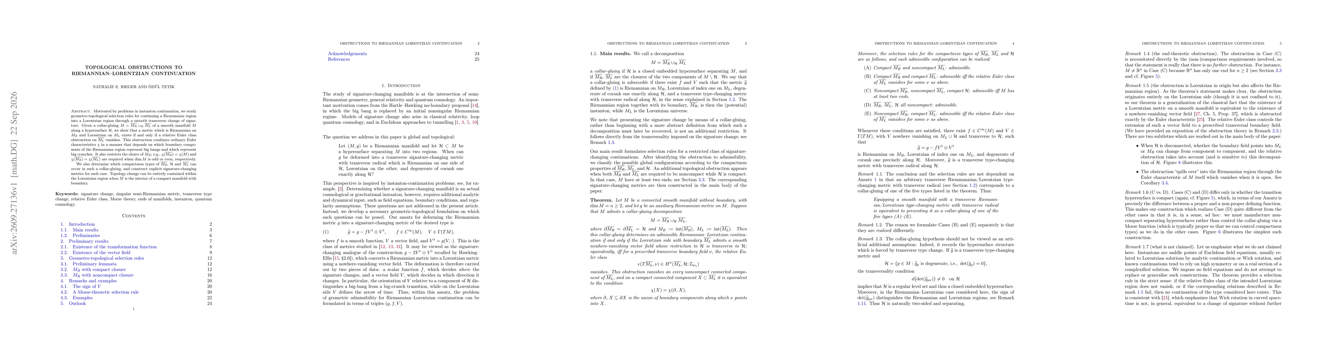 Thumbnail for Topological Obstructions to Riemannian-Lorentzian Continuation
