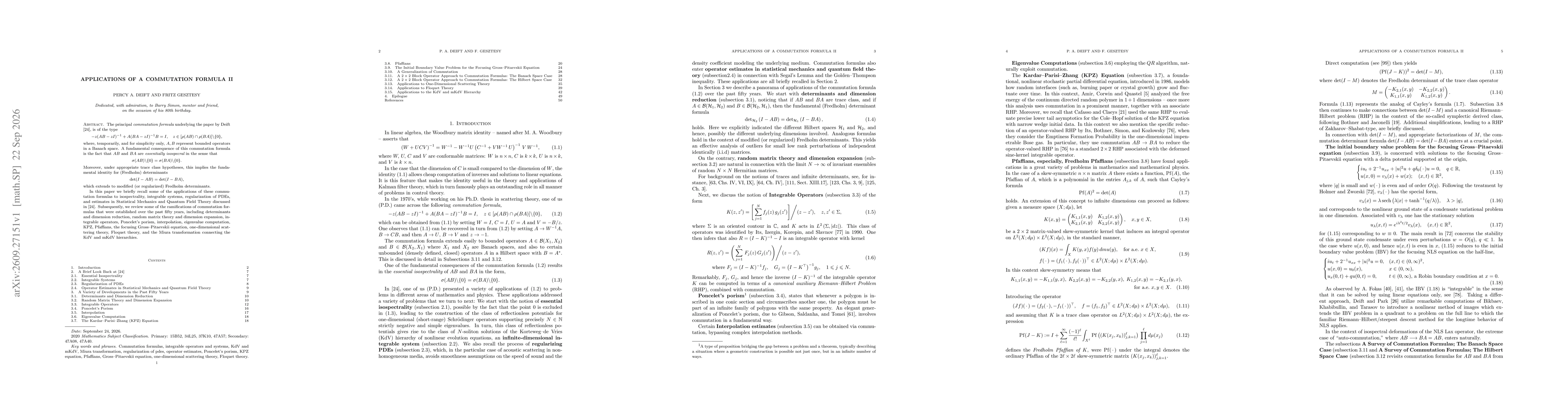 Thumbnail for Applications of a Commutation Formula II