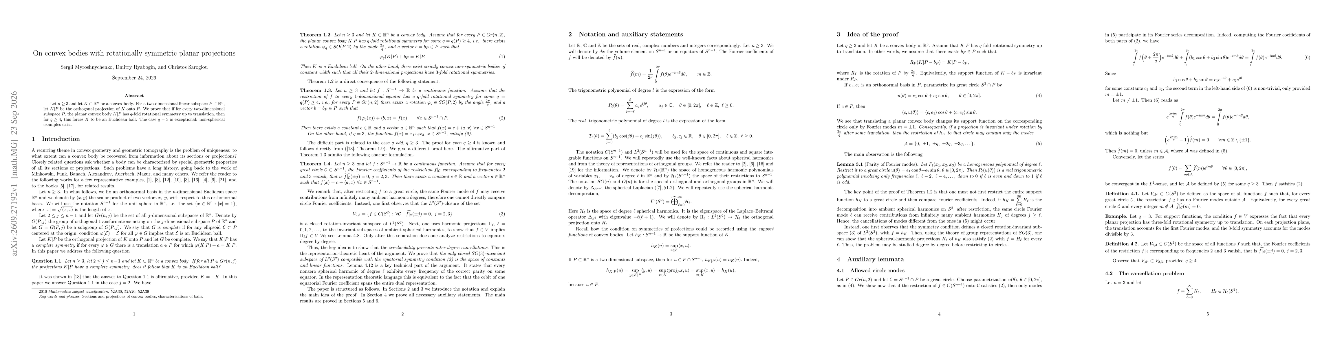 Thumbnail for On convex bodies with rotationally symmetric planar projections