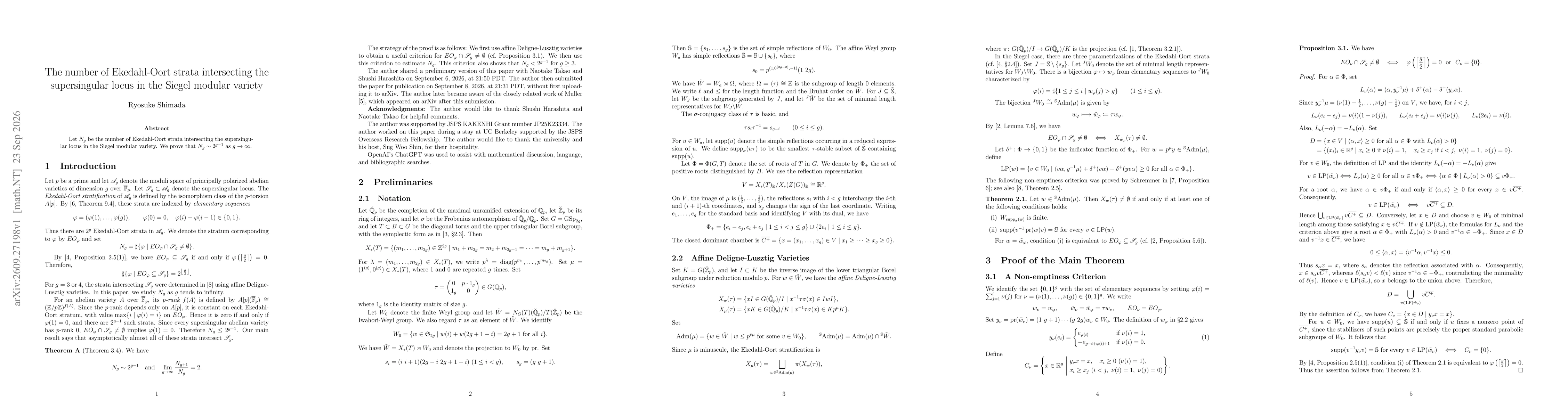 Thumbnail for The number of Ekedahl-Oort strata intersecting the supersingular locus in the Siegel modular variety