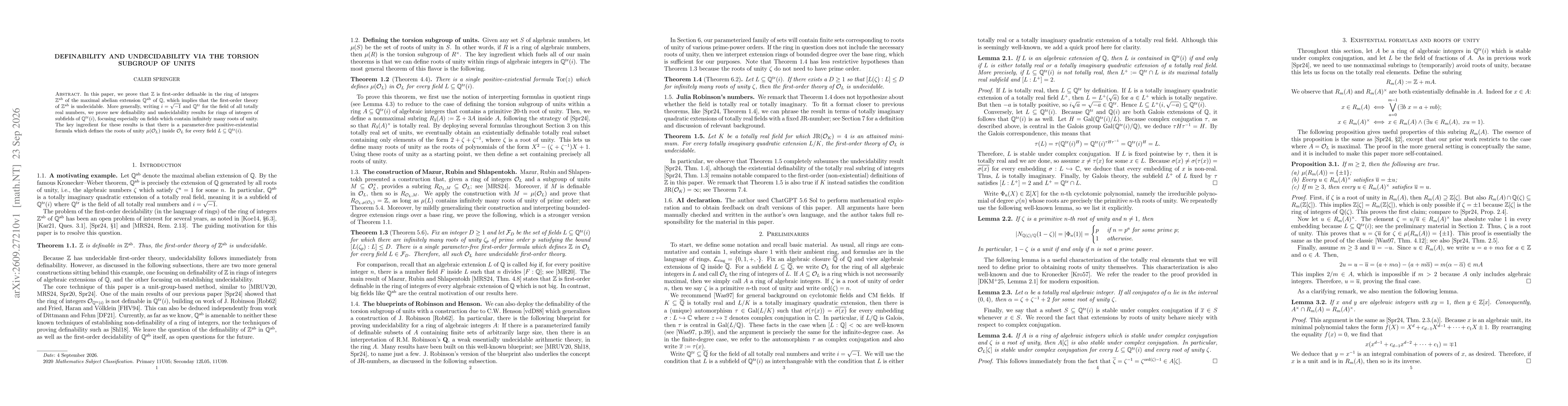 Thumbnail for Definability and undecidability via the torsion subgroup of units