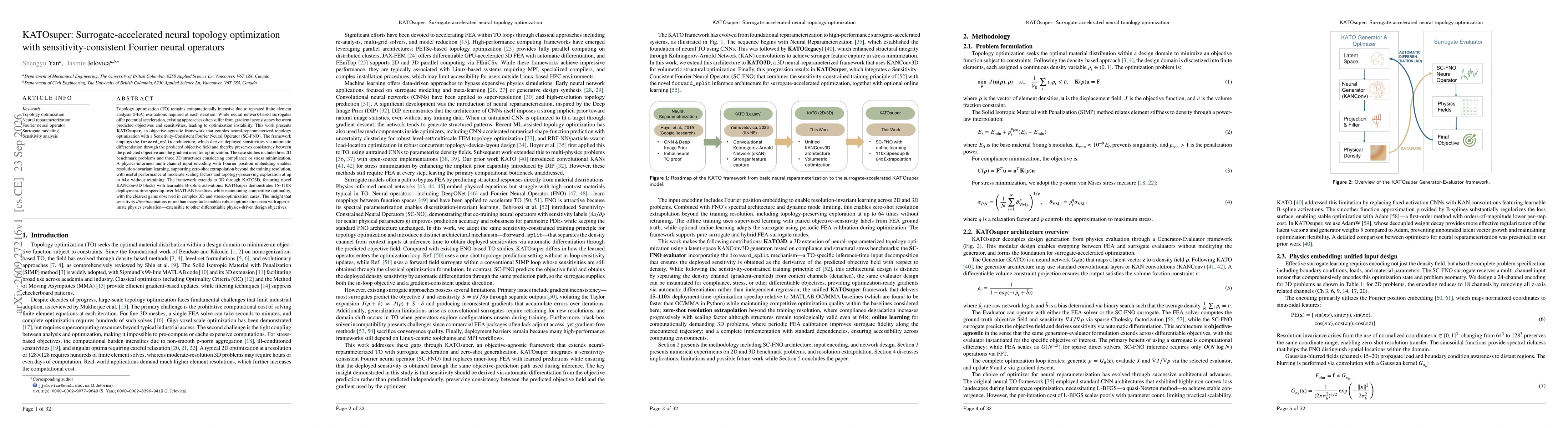 Thumbnail for KATOsuper: Surrogate-accelerated neural topology optimization with sensitivity-consistent Fourier neural operators