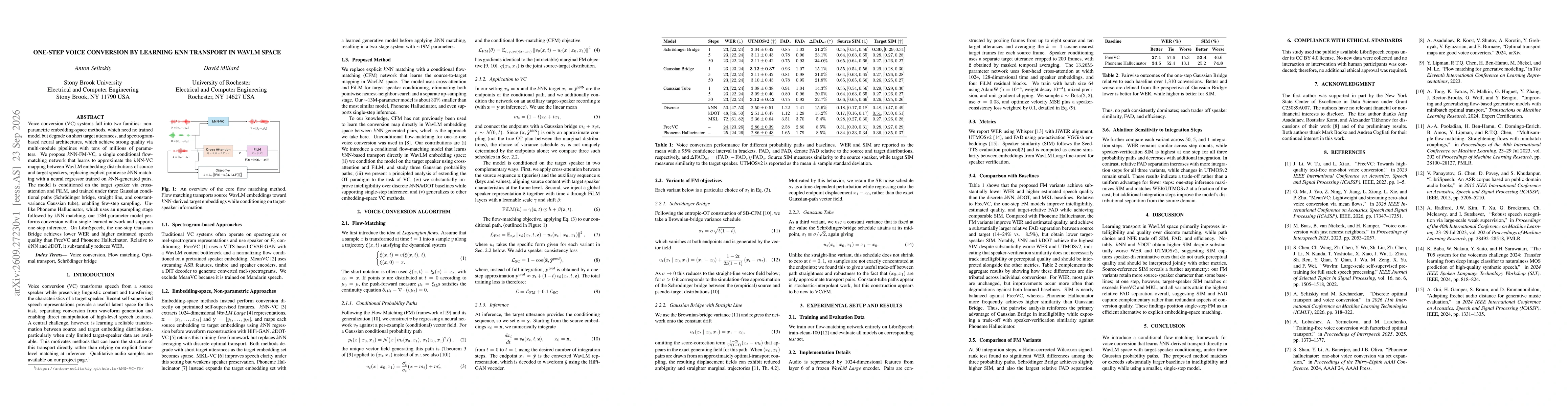 Thumbnail for One-Step Voice Conversion by Learning kNN Transport in WavLM Space