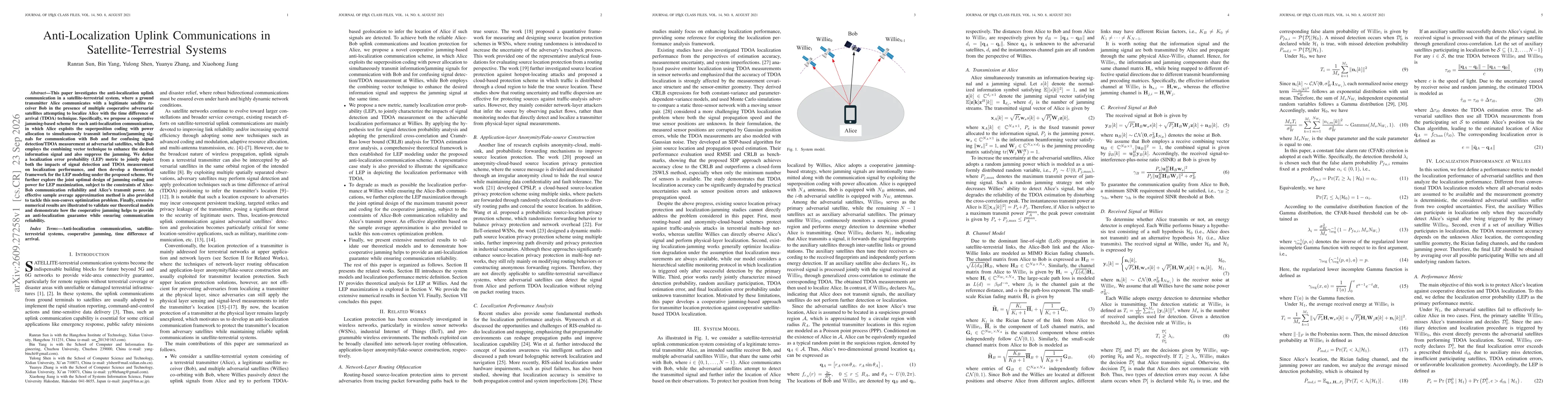 Thumbnail for Anti-Localization Uplink Communications in Satellite-Terrestrial Systems