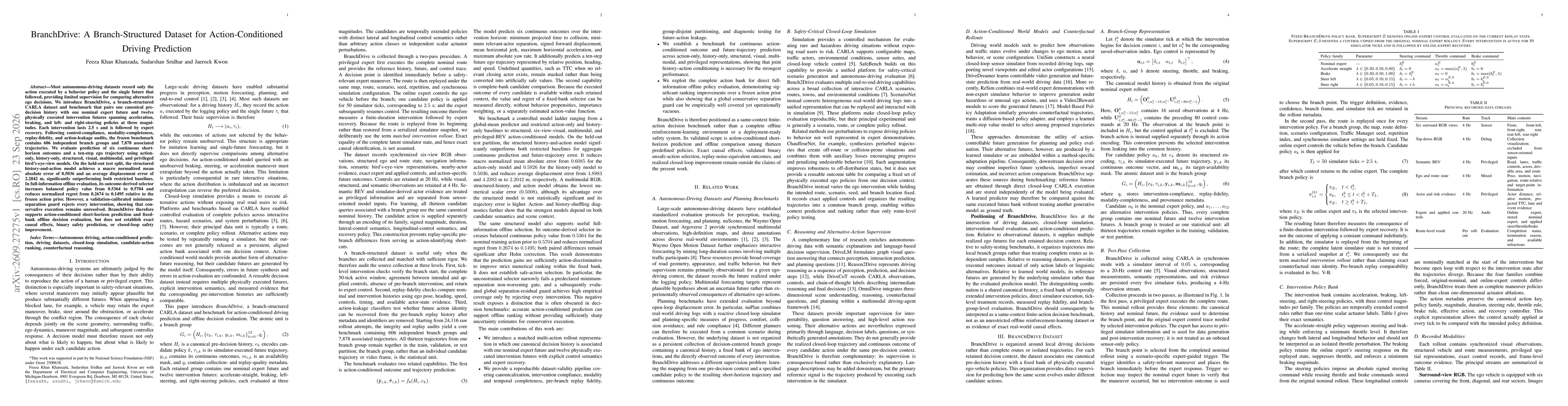 Thumbnail for BranchDrive: A Branch-Structured Dataset for Action-Conditioned Driving Prediction