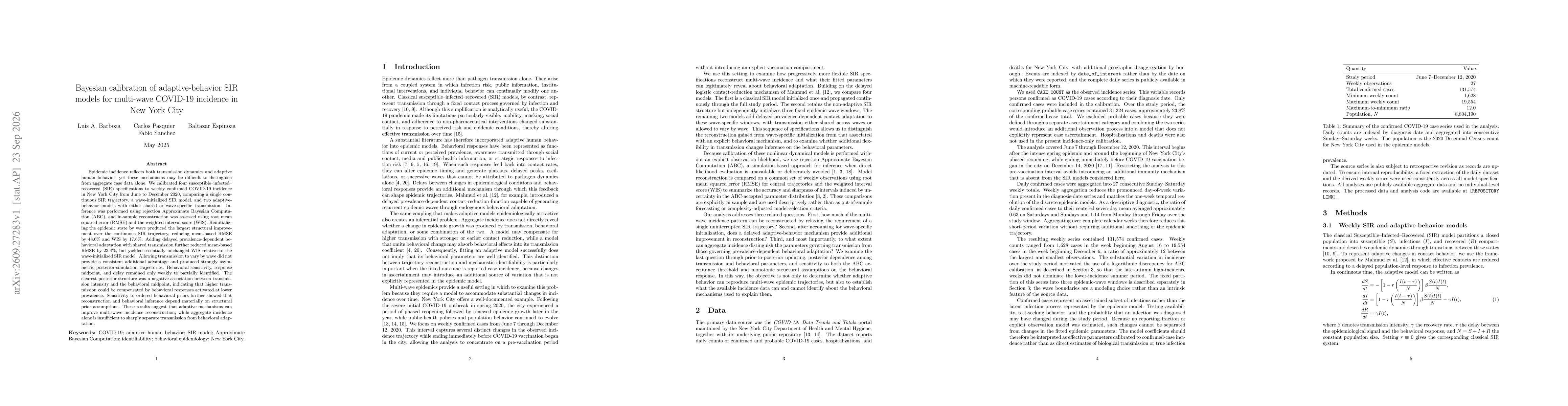 Thumbnail for Bayesian calibration of adaptive-behavior SIR models for multi-wave COVID-19 incidence in New York City