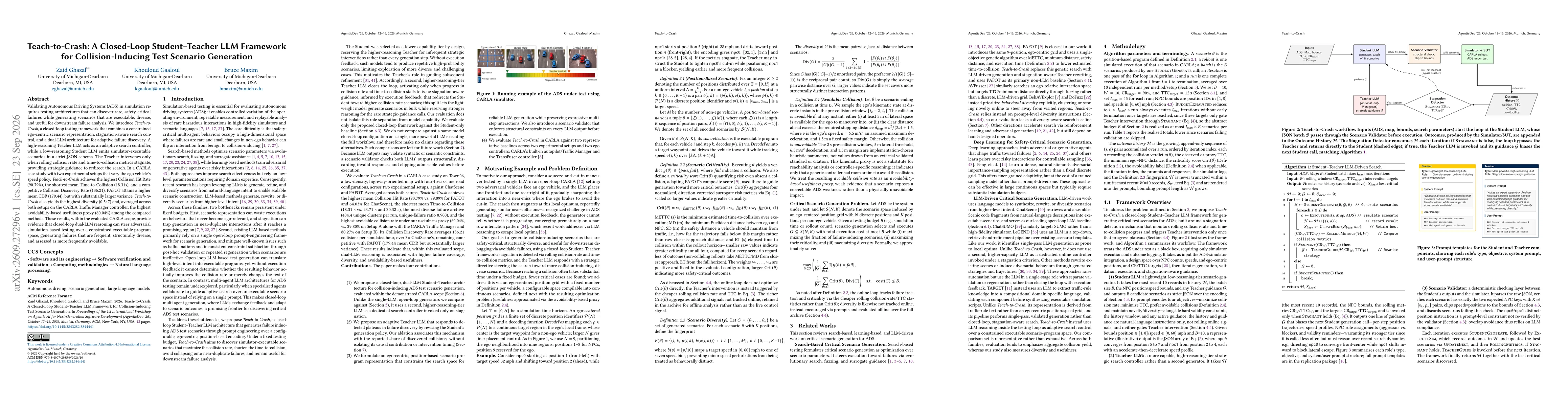 Thumbnail for Teach-to-Crash: A Closed-Loop Student-Teacher LLM Framework for Collision-Inducing Test Scenario Generation