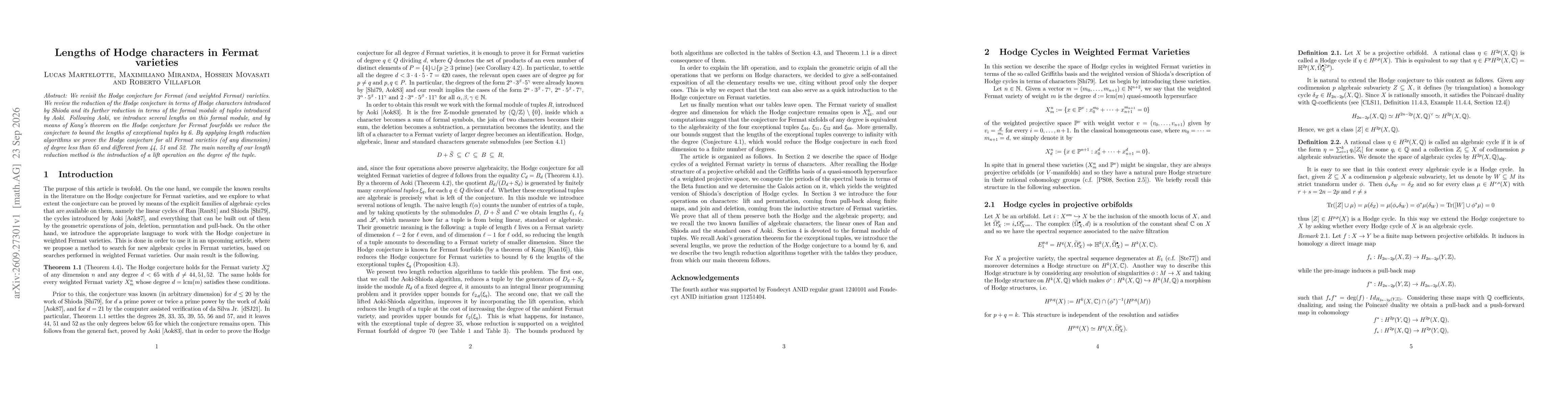 Thumbnail for Lengths of Hodge characters in Fermat varieties