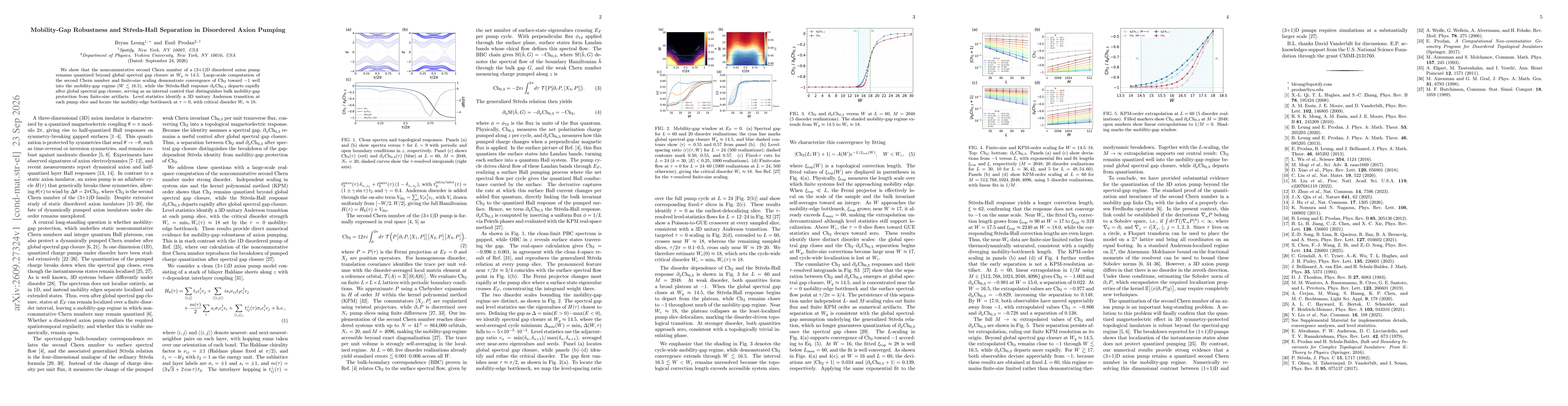 Thumbnail for Mobility-Gap Robustness and Středa-Hall Separation in Disordered Axion Pumping