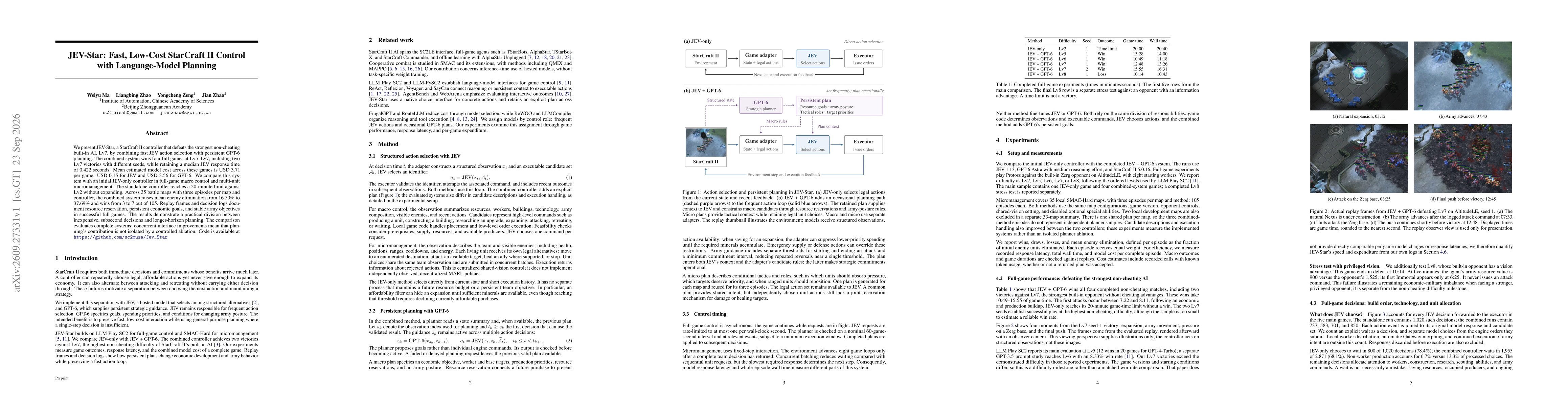 Thumbnail for JEV-Star: Fast, Low-Cost StarCraft II Control with Language-Model Planning